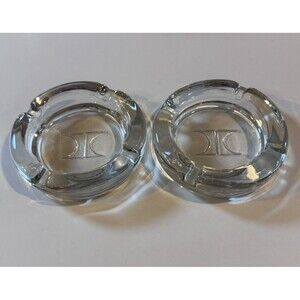 Vintage Heavy Hilton Initial Glass Ashtrays Set Of 2 Collectible Hotel Decor